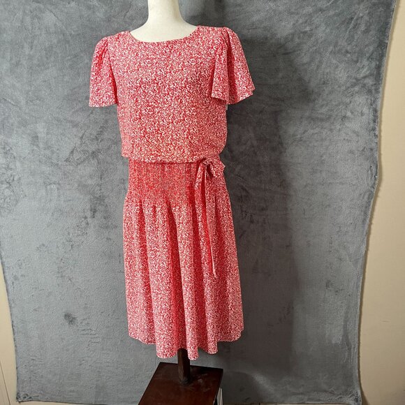 Evans & Blake Midi Dress Womens Size 10 Red White Drop Waist Vintage 90s - Picture 7 of 10